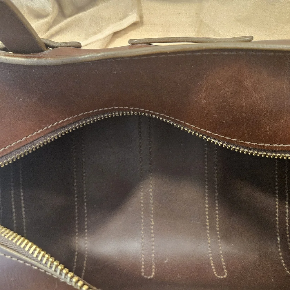 Large De Bruir Atelier Firm Brown Leather Sports Bag and Gray Dust Bag Handmade